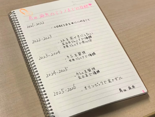 島田麻央の目標が書かれたノート