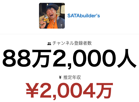 バッドボーイズ佐田のYouTubeの収入額画像
